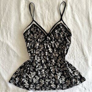 Black and White Floral Bow Cami Top